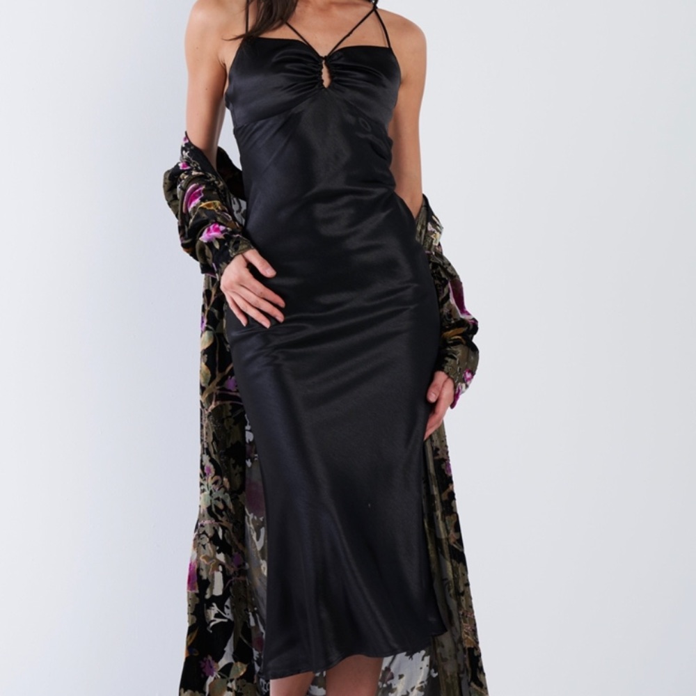 Elegant Long Dress Black Satin